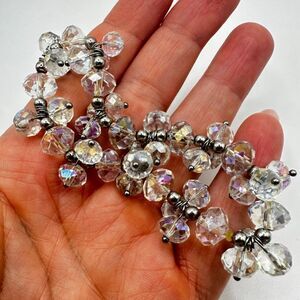 Aurora Borealis crystal cluster, cha-cha, stretchy bracelet!